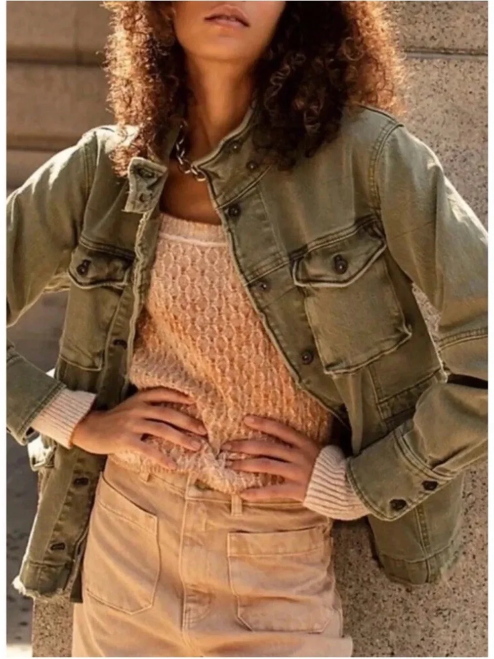 Free People Olive Green Utility Jean Jacket - Picture 3 of 6